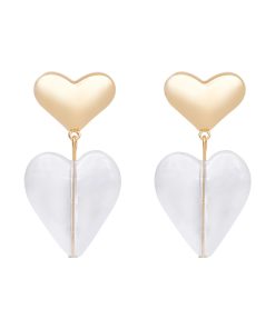 Retro Floating French Metal Heart Earrings for Women - Elegant Transparent Clip-On Ear Studs in 925 Silver - Hong Kong Style