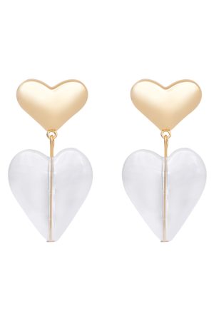Retro Floating French Metal Heart Earrings for Women - Elegant Transparent Clip-On Ear Studs in 925 Silver - Hong Kong Style