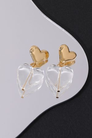 Retro Floating French Metal Heart Earrings for Women - Elegant Transparent Clip-On Ear Studs in 925 Silver - Hong Kong Style