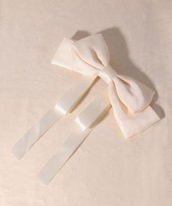 Retro French Satin Black and White Large Bow Hair Clip for Women - Elegant Floating Ribbon Hair Accessory