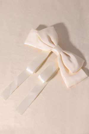 Retro French Satin Black and White Large Bow Hair Clip for Women - Elegant Floating Ribbon Hair Accessory