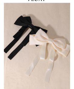 Retro French Satin Black and White Large Bow Hair Clip for Women - Elegant Floating Ribbon Hair Accessory