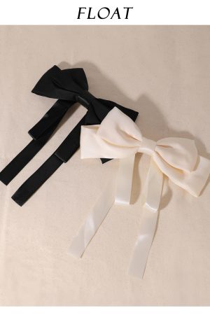 Retro French Satin Black and White Large Bow Hair Clip for Women - Elegant Floating Ribbon Hair Accessory