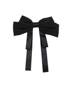 Retro French Satin Black and White Large Bow Hair Clip for Women - Elegant Floating Ribbon Hair Accessory