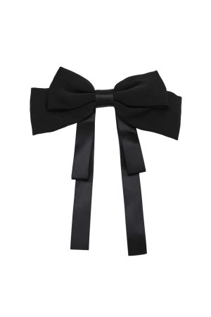 Retro French Satin Black and White Large Bow Hair Clip for Women - Elegant Floating Ribbon Hair Accessory