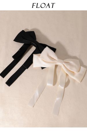 Retro French Satin Black and White Large Bow Hair Clip for Women - Elegant Floating Ribbon Hair Accessory