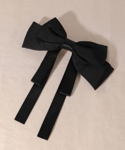 Retro French Satin Black and White Large Bow Hair Clip for Women - Elegant Floating Ribbon Hair Accessory