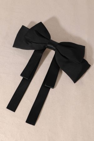Retro French Satin Black and White Large Bow Hair Clip for Women - Elegant Floating Ribbon Hair Accessory
