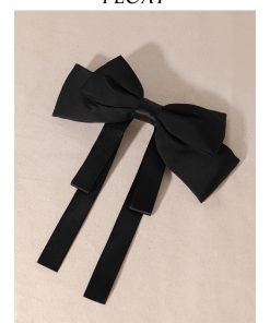 Retro French Satin Black and White Large Bow Hair Clip for Women - Elegant Floating Ribbon Hair Accessory