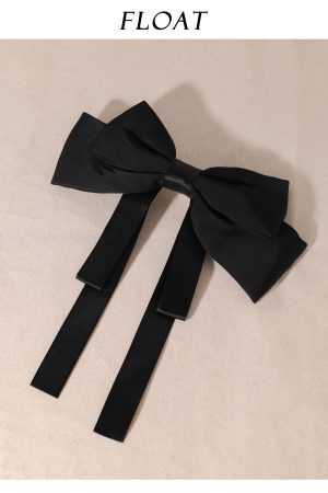 Retro French Satin Black and White Large Bow Hair Clip for Women - Elegant Floating Ribbon Hair Accessory