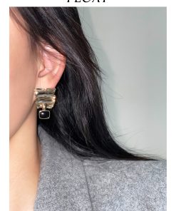 Retro Geometric Metal Wave Square Earrings in Black and Gold - Floating French Style Ear Clips and Studs for Women