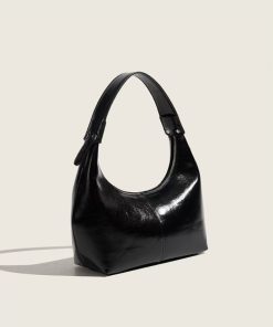 Retro Glossy Underarm Baguette Bag with Waxed Texture - Spring/Summer French Niche Shoulder Dumpling Tote Bag