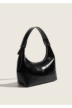 Retro Glossy Underarm Baguette Bag with Waxed Texture - Spring/Summer French Niche Shoulder Dumpling Tote Bag
