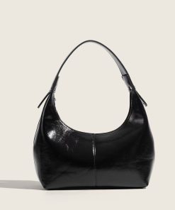 Retro Glossy Underarm Baguette Bag with Waxed Texture - Spring/Summer French Niche Shoulder Dumpling Tote Bag