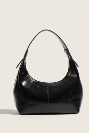 Retro Glossy Underarm Baguette Bag with Waxed Texture - Spring/Summer French Niche Shoulder Dumpling Tote Bag