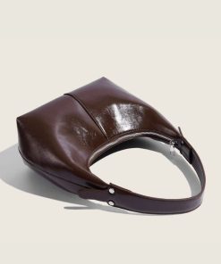 Retro Glossy Underarm Baguette Bag with Waxed Texture - Spring/Summer French Niche Shoulder Dumpling Tote Bag