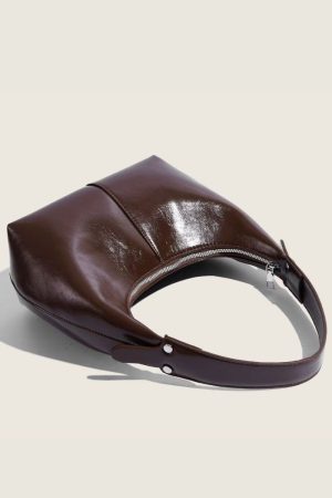 Retro Glossy Underarm Baguette Bag with Waxed Texture - Spring/Summer French Niche Shoulder Dumpling Tote Bag