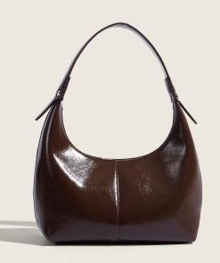 Retro Glossy Underarm Baguette Bag with Waxed Texture - Spring/Summer French Niche Shoulder Dumpling Tote Bag