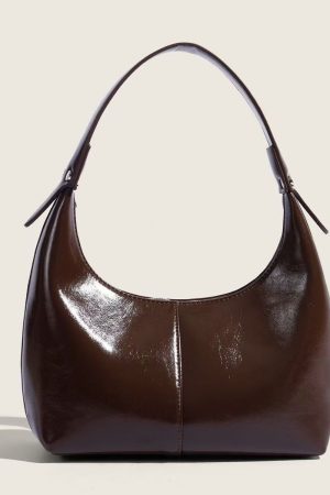 Retro Glossy Underarm Baguette Bag with Waxed Texture - Spring/Summer French Niche Shoulder Dumpling Tote Bag
