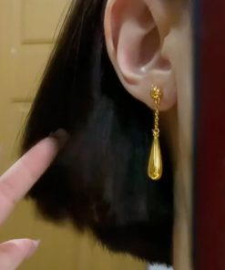 Retro Gold Teardrop Tassel Earrings - Elegant Minimalist Ear Pendants, High-End Light Luxury, Versatile National Style for Women