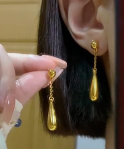 Retro Gold Teardrop Tassel Earrings - Elegant Minimalist Ear Pendants, High-End Light Luxury, Versatile National Style for Women