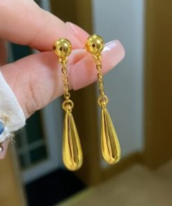 Retro Gold Teardrop Tassel Earrings - Elegant Minimalist Ear Pendants, High-End Light Luxury, Versatile National Style for Women