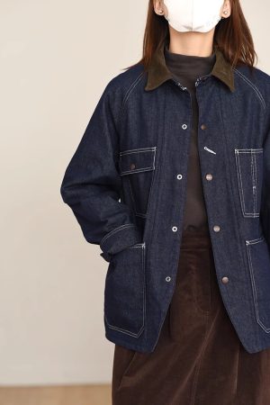 Retro Heavy-Duty Washed Quilted Denim Jacket - Stylish Loose Unisex Workwear Top for 90s and Y2K Fashion