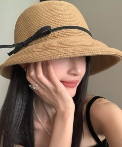 Retro Hepburn-Style Wide Brim Fisherman Hat for Women - Artistic Sun Protection Beach Accessory