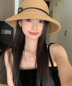 Retro Hepburn-Style Wide Brim Fisherman Hat for Women - Artistic Sun Protection Beach Accessory