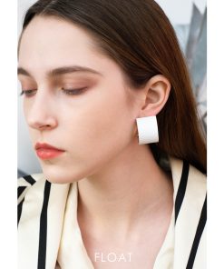 Retro High-End Leather Round Orange Earrings for Women - Floating Studs with 925 Sterling Silver Clips - 2025 Fashion Trend