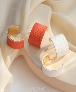 Retro High-End Leather Round Orange Earrings for Women - Floating Studs with 925 Sterling Silver Clips - 2025 Fashion Trend