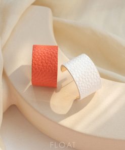 Retro High-End Leather Round Orange Earrings for Women - Floating Studs with 925 Sterling Silver Clips - 2025 Fashion Trend