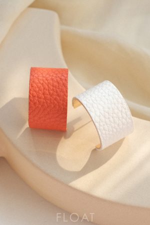 Retro High-End Leather Round Orange Earrings for Women - Floating Studs with 925 Sterling Silver Clips - 2025 Fashion Trend