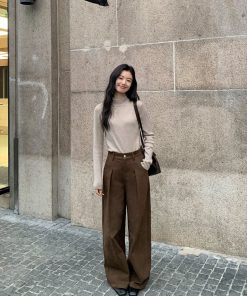 Retro High-Waisted Wide-Leg Casual Pants for Women - Versatile Loose Straight Long Trousers for Autumn Winter Style