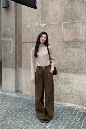 Retro High-Waisted Wide-Leg Casual Pants for Women - Versatile Loose Straight Long Trousers for Autumn Winter Style