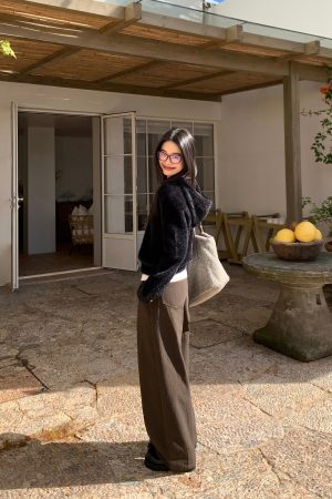 Retro High-Waisted Wide-Leg Casual Pants for Women - Versatile Loose Straight Long Trousers for Autumn Winter Style