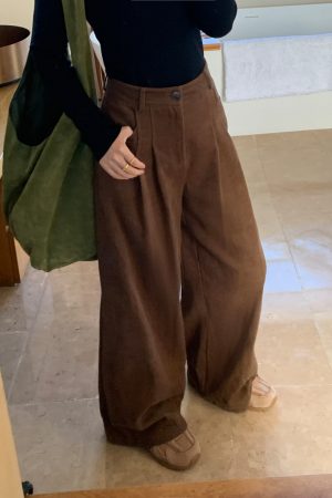 Retro High-Waisted Wide-Leg Pants for Women - Casual Loose Fit Slim Straight Long Trousers for Autumn Winter Fashion