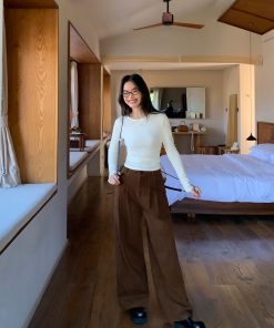 Retro High-Waisted Wide-Leg Pants for Women - Casual Loose Fit Slim Straight Long Trousers for Autumn Winter Fashion