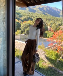 Retro High-Waisted Wide-Leg Pants for Women - Casual Loose Fit Slim Straight Long Trousers for Autumn Winter Fashion