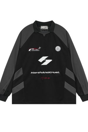 Retro Hip-Hop Loose Casual Long Sleeve Raglan Sleeve Jersey T-Shirt - Streetwear Style for 90s Inspired Fashion