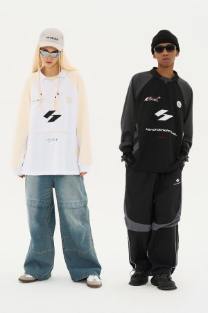 Retro Hip-Hop Loose Casual Long Sleeve Raglan Sleeve Jersey T-Shirt - Streetwear Style for 90s Inspired Fashion