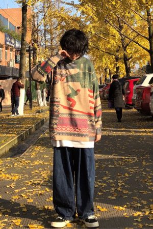 Retro Japanese Style Knitted Round Neck Pullover Sweater for Autumn Winter - Versatile Unisex Long Sleeve Fashion