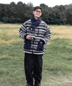 Retro Japanese-Style Reversible Thick Cotton Jacket for Men and Women, Winter Ethnic Loose Collarless Coat