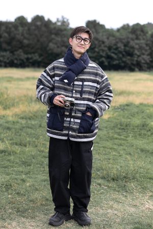 Retro Japanese-Style Reversible Thick Cotton Jacket for Men and Women, Winter Ethnic Loose Collarless Coat