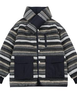 Retro Japanese-Style Reversible Thick Cotton Jacket for Men and Women, Winter Ethnic Loose Collarless Coat