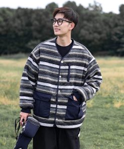 Retro Japanese-Style Reversible Thick Cotton Jacket for Men and Women, Winter Ethnic Loose Collarless Coat