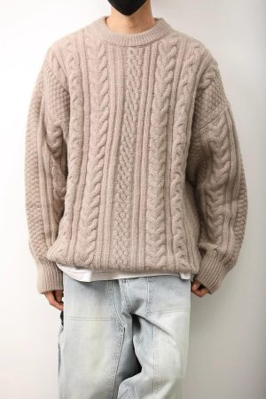 Retro Japanese-Style Twisted Solid Color Round Neck Sweater for Men and Women - Loose Fit Autumn Winter Couple Pullover Knitwear