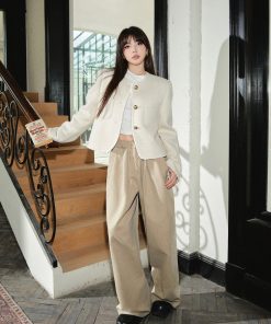 Retro Khaki Loose Casual Wide-Leg Pants for Women - Floor-Length Drape Design - Autumn Winter Fashion