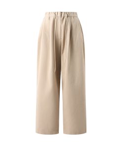 Retro Khaki Loose Casual Wide-Leg Pants for Women - Floor-Length Drape Design - Autumn Winter Fashion