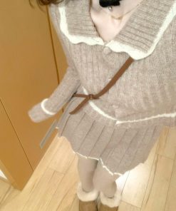 Retro Knitted Cardigan and Short Skirt Set for Women - Sweet Lapel Design - 2025 Winter Fashion